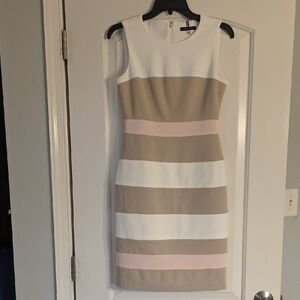 Tommy Hilfiger White and Tan Striped Mini Dress